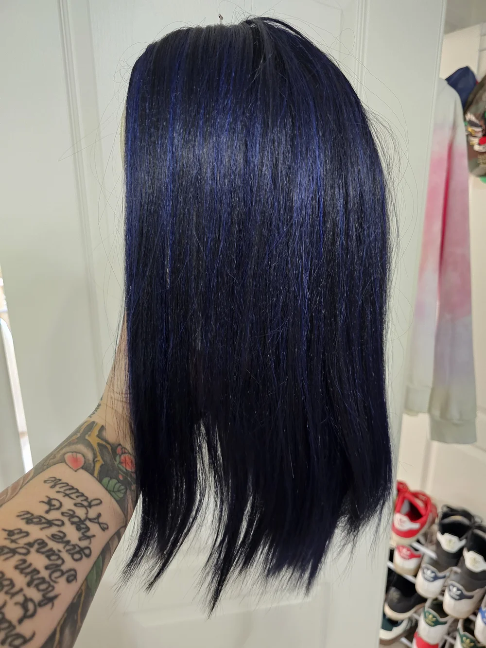 Motown Tress Human Hair Blended Navy And Black Straight Wig